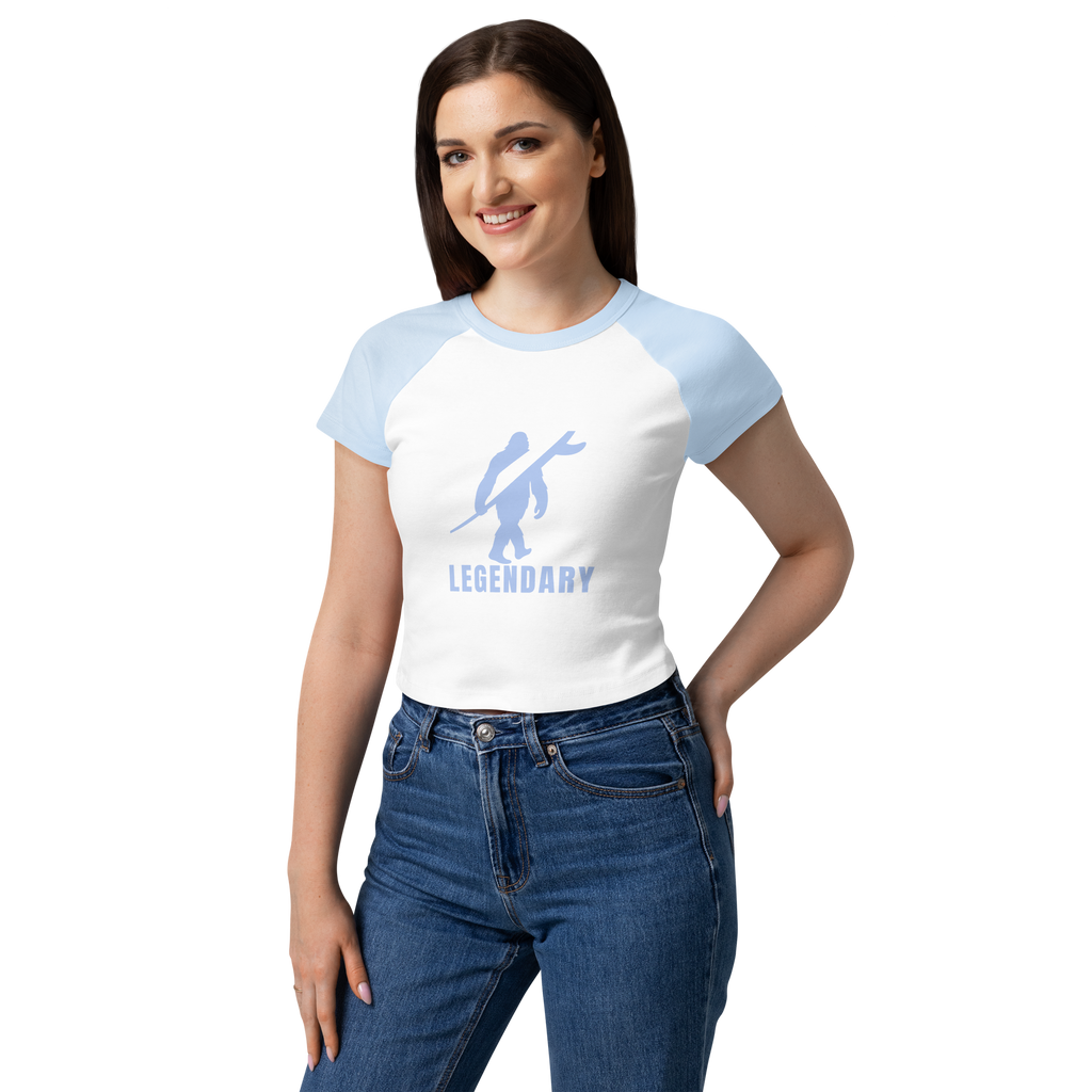 Legendary Women’s Raglan Baby Tee – Powder Blue & White