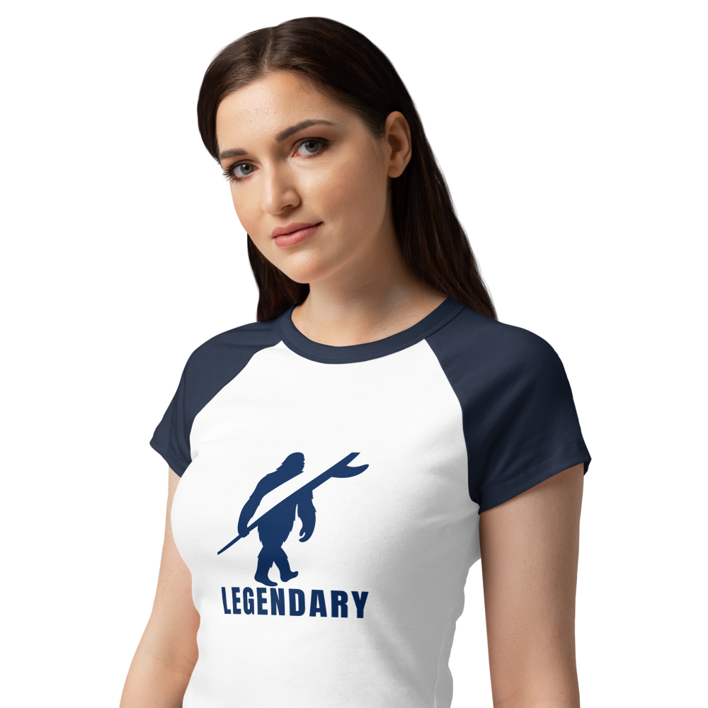 Legendary Women’s Raglan Baby Tee – Navy Blue & White